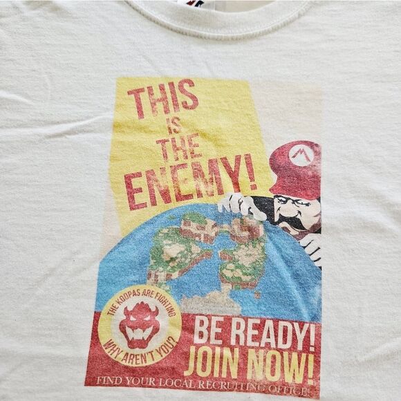 Vintage Super Mario Propaganda Bowser Villain Recruit Poster Cotton Tee Shirt XL - Picture 3 of 7
